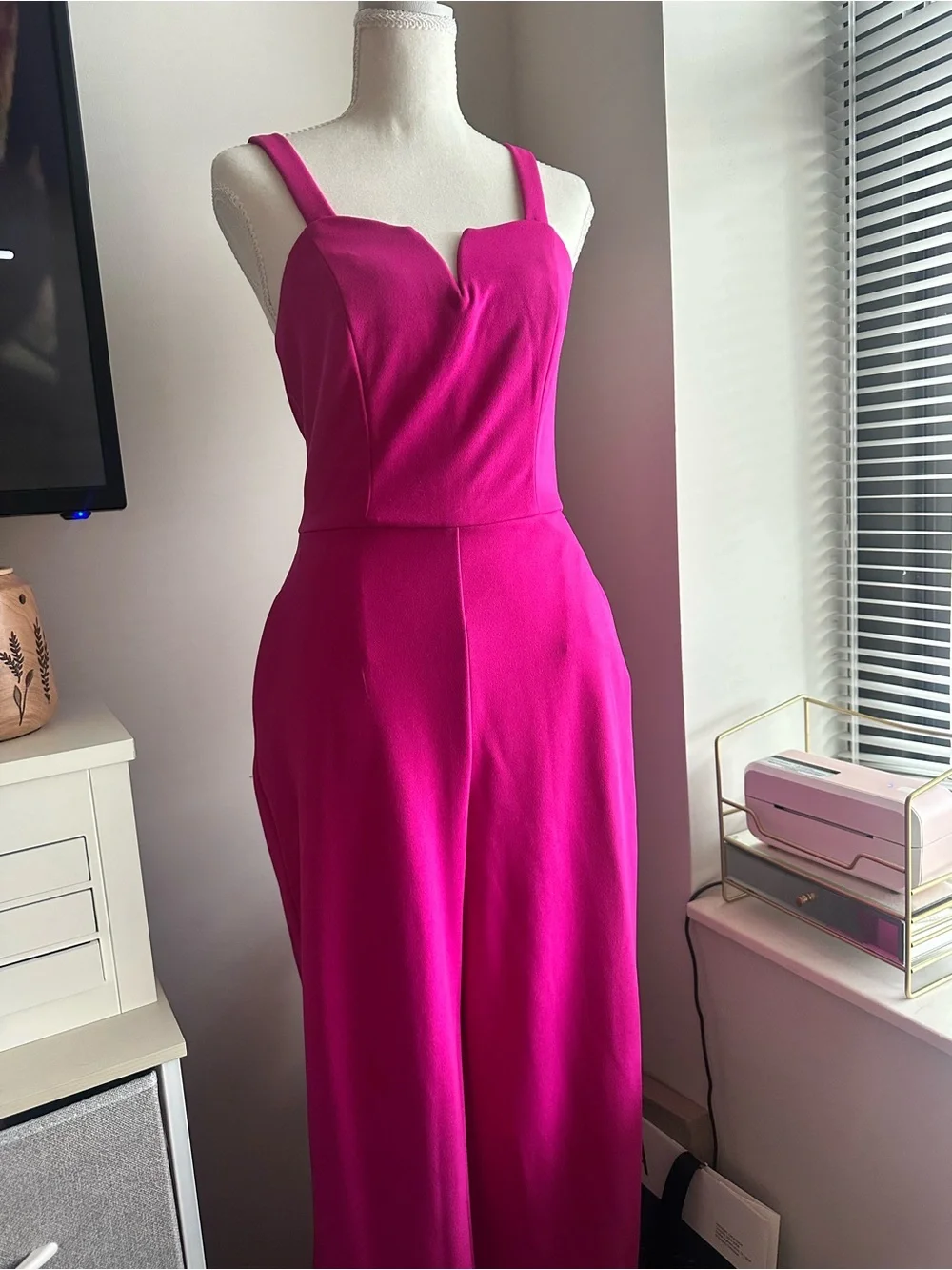 Women's Bright Fuchsia Wide-Leg Jumpsuit - Picture 2 of 7